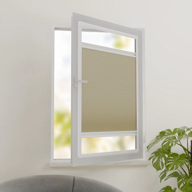 Easyclick Plissegordijn zonder boren | Verduisterend Lichtbruin | Op maat