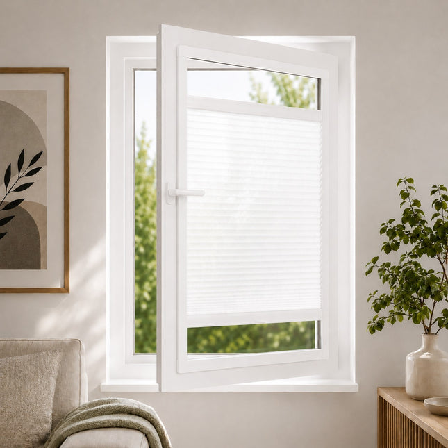 Plisse gordijn zonder boren - Magneet frame | Lichtdoorlatend Wit | Op maat