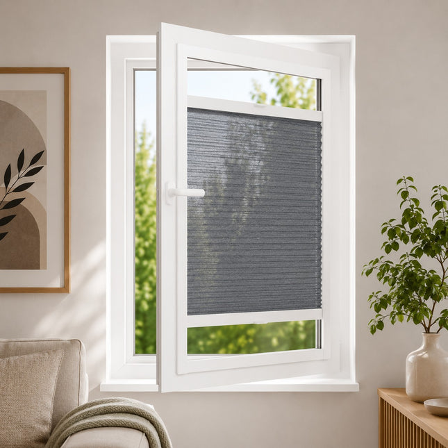 Plisse gordijn zonder boren - Magneet frame | Lichtdoorlatend Donkergrijs | Op maat