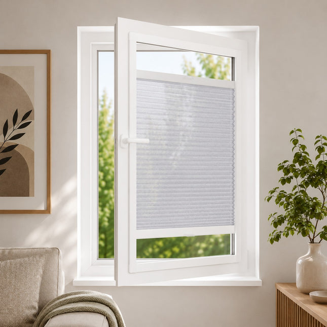 Plisse gordijn zonder boren - Magneet frame | Lichtdoorlatend Lichtgrijs | Op maat