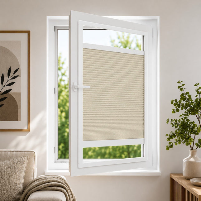 Plisse gordijn zonder boren - Magneet frame | Verduisterend Lichtbruin | Op maat
